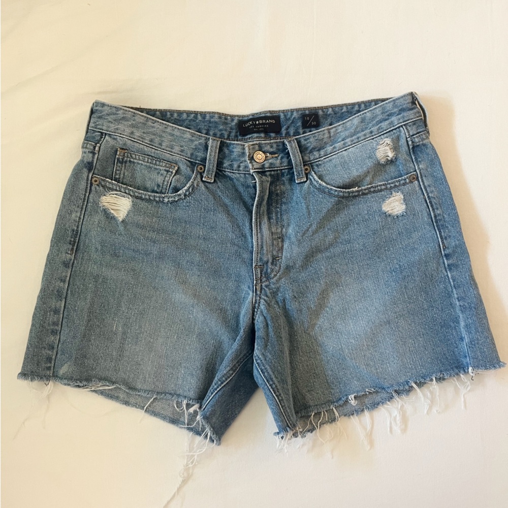 NWOT Lucky Brand Denim Cutoff Shorts Size 12 - Frayed Distressed Dark Wash
